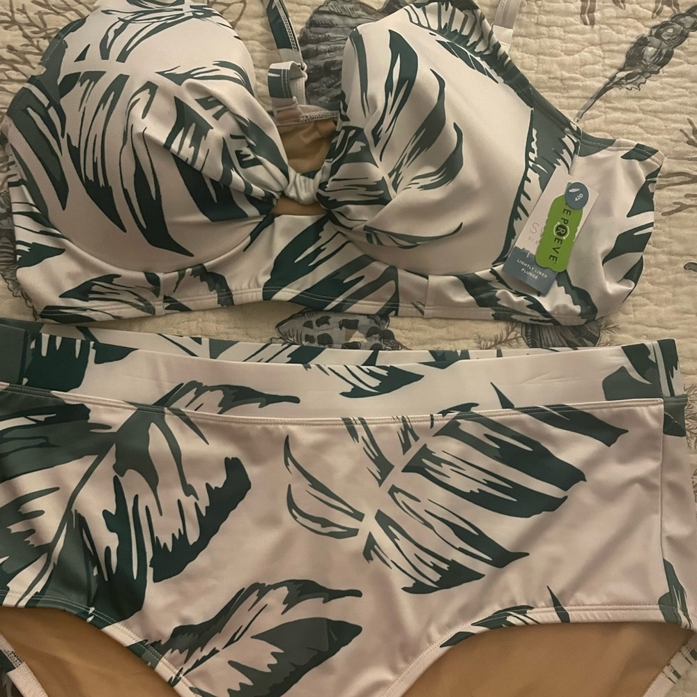 Lane Bryant 2 piece green/white swimsuit